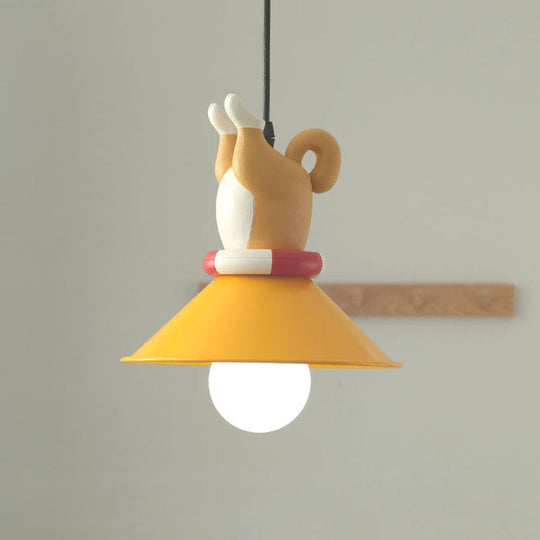 Cartoon Yellow Animals Hanging Lamp Kit - Single Bulb Pendant Lighting With Conic Resin Shade