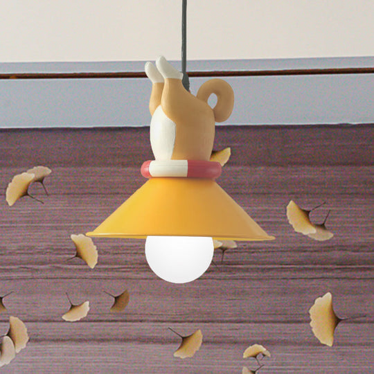 Cartoon Yellow Animals Hanging Lamp Kit - Single Bulb Pendant Lighting With Conic Resin Shade