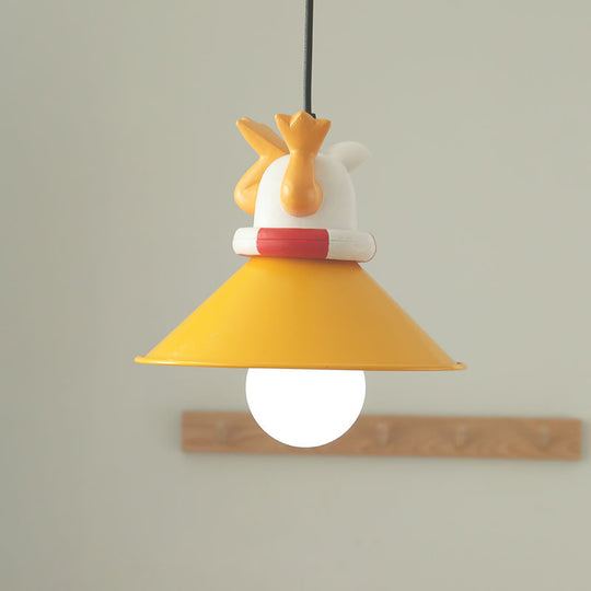 Cartoon Yellow Animals Hanging Lamp Kit - Single Bulb Pendant Lighting With Conic Resin Shade / B