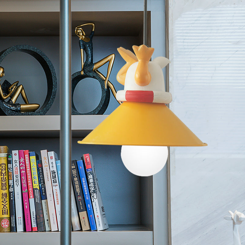 Cartoon Yellow Animals Hanging Lamp Kit - Single Bulb Pendant Lighting With Conic Resin Shade