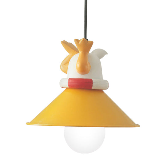 Cartoon Yellow Animals Hanging Lamp Kit - Single Bulb Pendant Lighting With Conic Resin Shade
