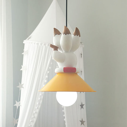 Cartoon Yellow Animals Hanging Lamp Kit - Single Bulb Pendant Lighting With Conic Resin Shade / C