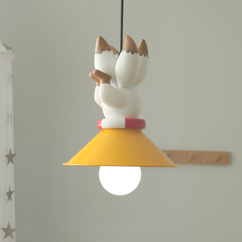 Cartoon Yellow Animals Hanging Lamp Kit - Single Bulb Pendant Lighting With Conic Resin Shade
