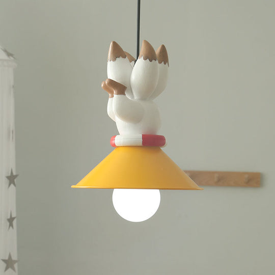 Cartoon Yellow Animals Hanging Lamp Kit - Single Bulb Pendant Lighting With Conic Resin Shade
