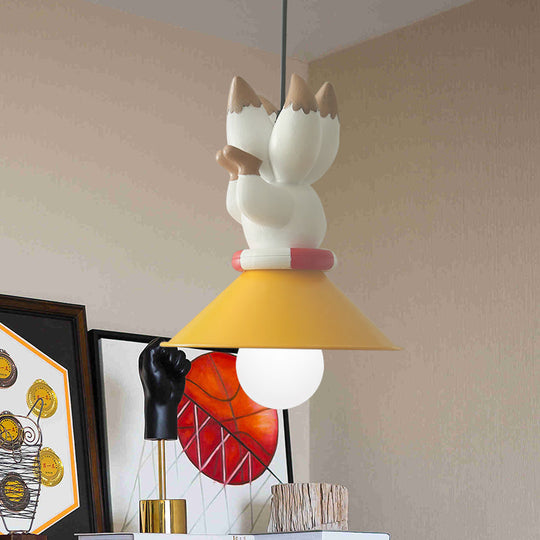 Cartoon Yellow Animals Hanging Lamp Kit - Single Bulb Pendant Lighting With Conic Resin Shade