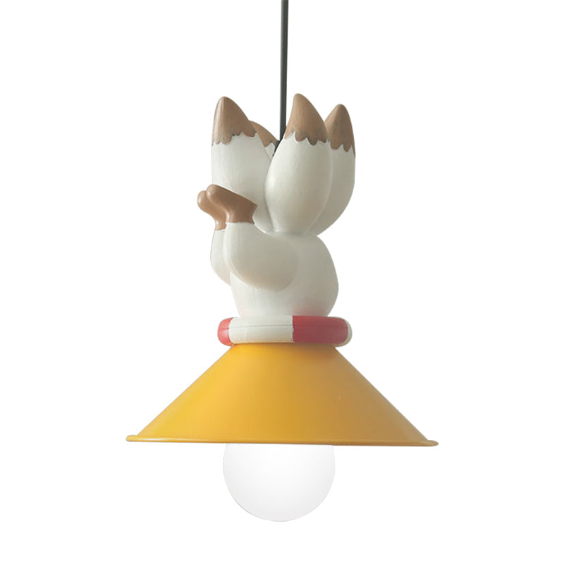Cartoon Yellow Animals Hanging Lamp Kit - Single Bulb Pendant Lighting With Conic Resin Shade