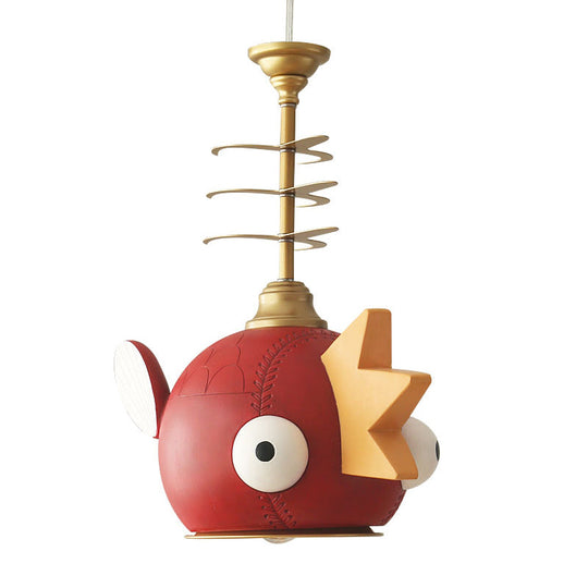 Gold Hanging Lamp Kit With Modern Cartoon Design - 1/4 Lights Pendant In Red