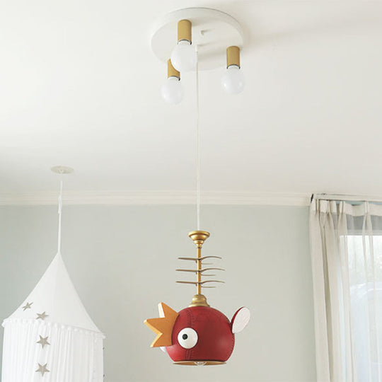 Gold Hanging Lamp Kit With Modern Cartoon Design - 1/4 Lights Pendant In Red