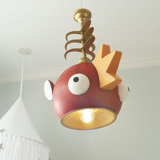 Gold Hanging Lamp Kit With Modern Cartoon Design - 1/4 Lights Pendant In Red