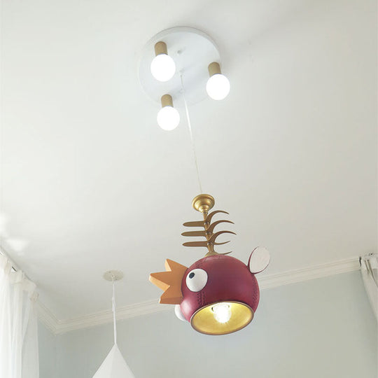Gold Hanging Lamp Kit With Modern Cartoon Design - 1/4 Lights Pendant In Red