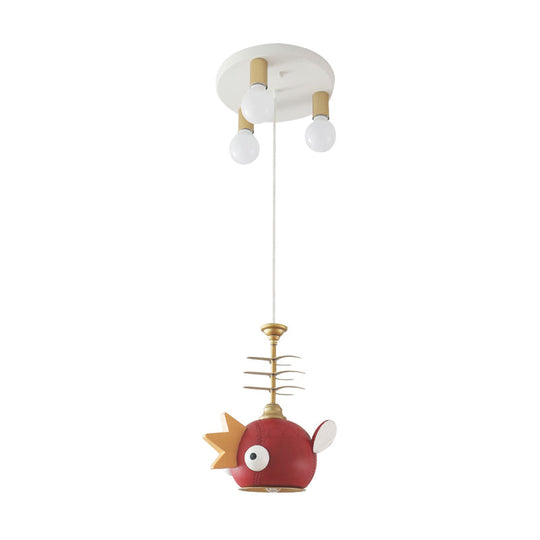 Gold Hanging Lamp Kit With Modern Cartoon Design - 1/4 Lights Pendant In Red