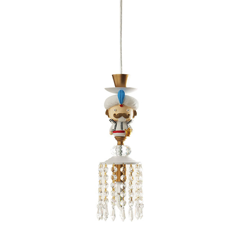 Puppet Bedroom Hanging Light Fixture - Modern Pendant Lighting In White With Crystal Drop Metal 1/3