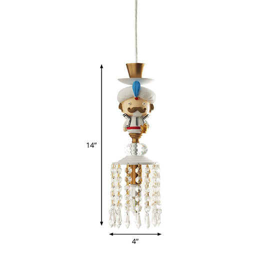 Puppet Bedroom Hanging Light Fixture - Modern Pendant Lighting In White With Crystal Drop Metal 1/3