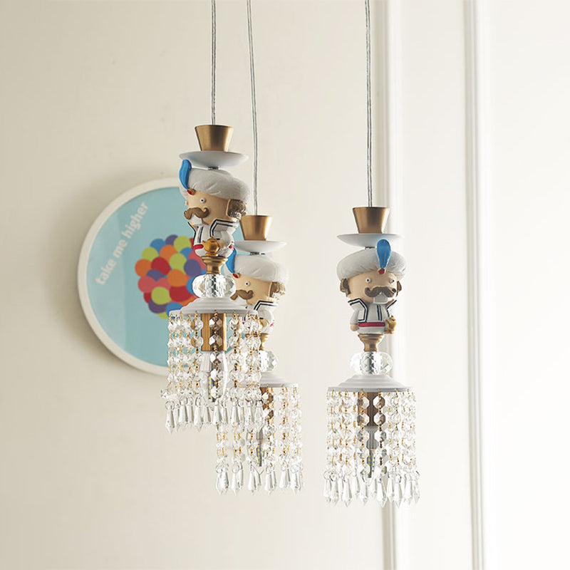Puppet Bedroom Hanging Light Fixture - Modern Pendant Lighting In White With Crystal Drop Metal 1/3