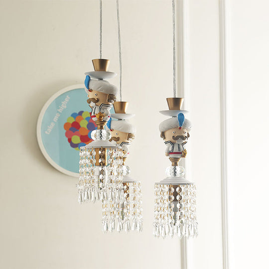 Puppet Bedroom Hanging Light Fixture - Modern Pendant Lighting In White With Crystal Drop Metal 1/3