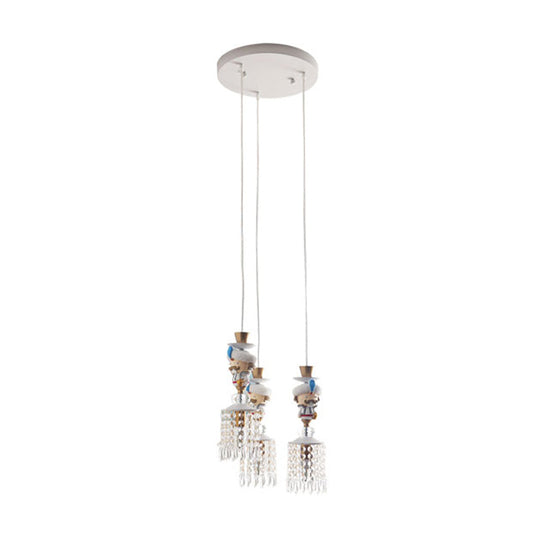 Puppet Bedroom Hanging Light Fixture - Modern Pendant Lighting In White With Crystal Drop Metal 1/3