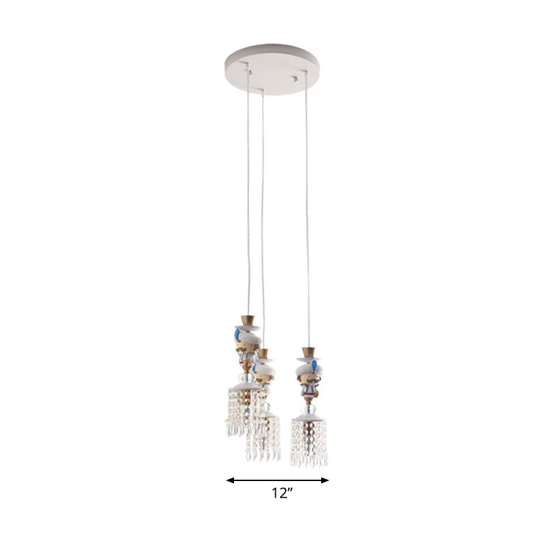 Puppet Bedroom Hanging Light Fixture - Modern Pendant Lighting In White With Crystal Drop Metal 1/3