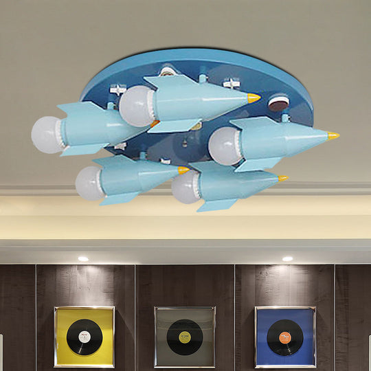 Lustre de plafond en forme de fusée macaron bleu - 5 têtes, métal, semi-encastré - Luminaire de chambre à coucher