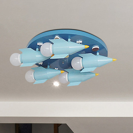Lustre de plafond en forme de fusée macaron bleu - 5 têtes, métal, semi-encastré - Luminaire de chambre à coucher
