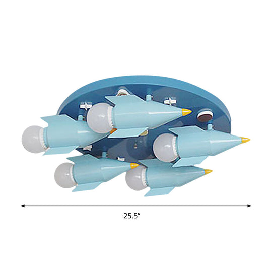 Lustre de plafond en forme de fusée macaron bleu - 5 têtes, métal, semi-encastré - Luminaire de chambre à coucher