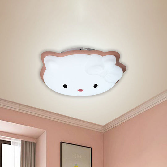 Kids' Cartoon Cat LED Flush Mount Light Fixture for Pink/Blue Bedroom Décor