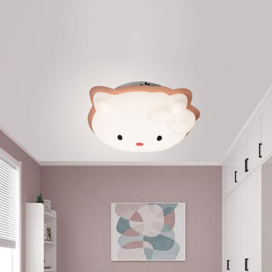 Kids Cartoon Cat Led Flush Mount Light Fixture For Pink/Blue Bedroom Décor