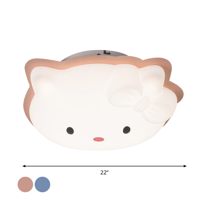 Kids' Cartoon Cat LED Flush Mount Light Fixture for Pink/Blue Bedroom Décor