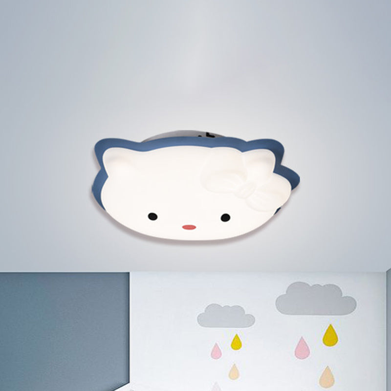 Kids' Cartoon Cat LED Flush Mount Light Fixture for Pink/Blue Bedroom Décor