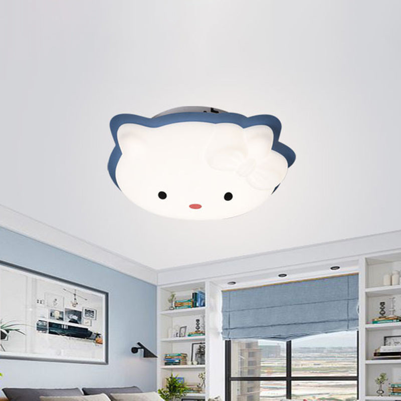 Kids' Cartoon Cat LED Flush Mount Light Fixture for Pink/Blue Bedroom Décor