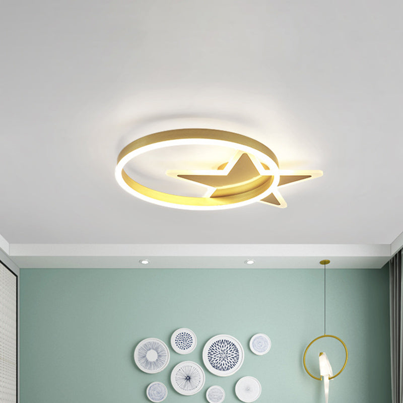 Contemporary Acrylic Star & Circle LED Flush Mount Light - Gold Finish, Warm/White Lighting