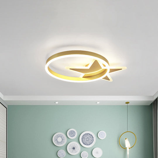 Contemporary Acrylic Star & Circle LED Flush Mount Light - Gold Finish, Warm/White Lighting