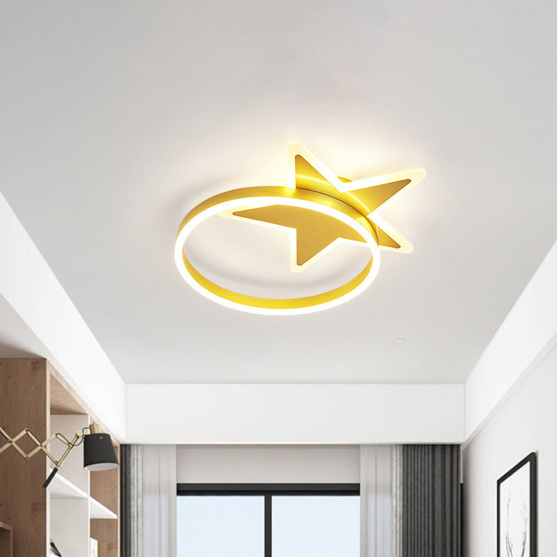 Contemporary Acrylic Star & Circle LED Flush Mount Light - Gold Finish, Warm/White Lighting