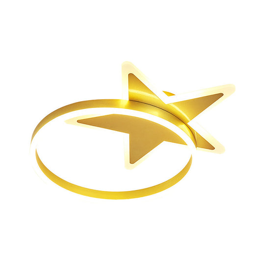 Contemporary Acrylic Star & Circle LED Flush Mount Light - Gold Finish, Warm/White Lighting
