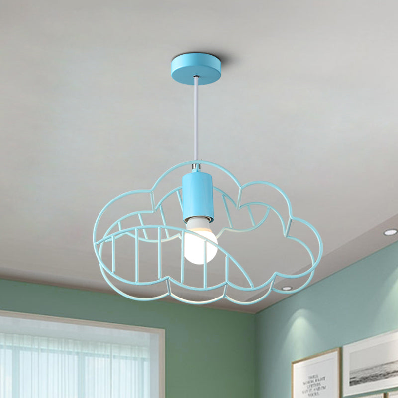 Blue Metal Hanging Ceiling Light - Single Bulb Pendant With Round Canopy From Creative Cloud Frame