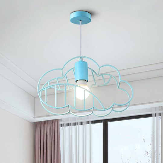 Blue Metal Hanging Ceiling Light - Single Bulb Pendant With Round Canopy From Creative Cloud Frame