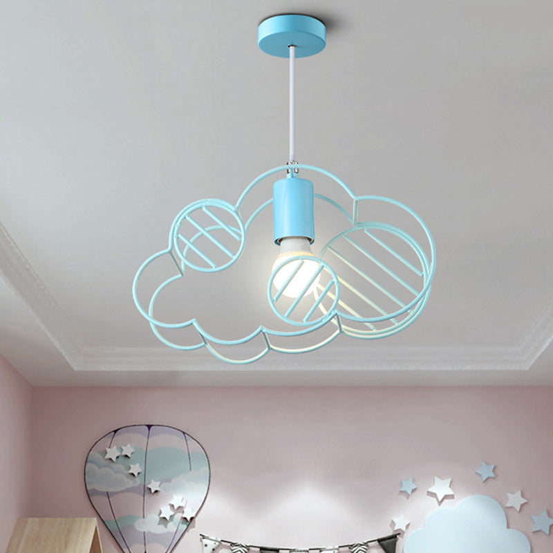 Blue Metal Hanging Ceiling Light - Single Bulb Pendant With Round Canopy From Creative Cloud Frame
