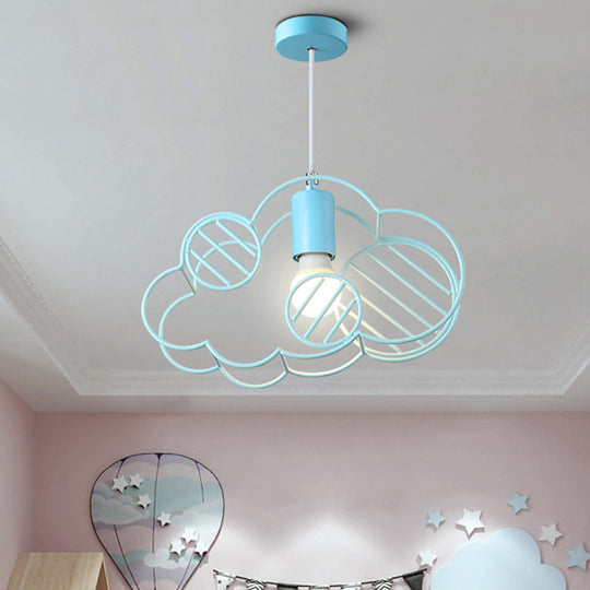 Blue Metal Hanging Ceiling Light - Single Bulb Pendant With Round Canopy From Creative Cloud Frame