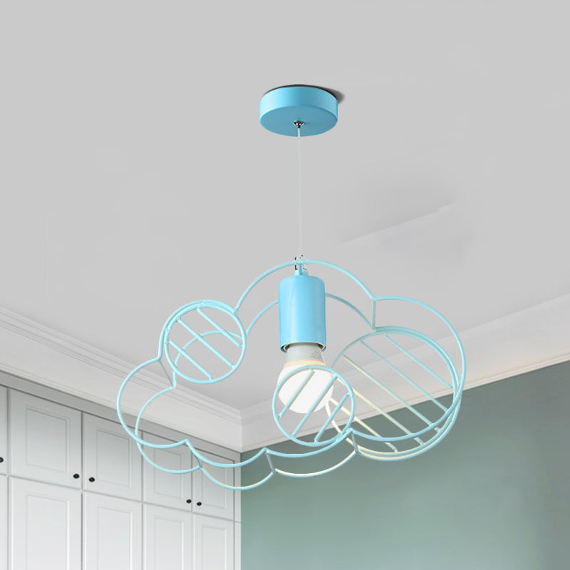 Blue Metal Hanging Ceiling Light - Single Bulb Pendant With Round Canopy From Creative Cloud Frame