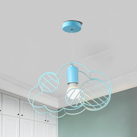 Blue Metal Hanging Ceiling Light - Single Bulb Pendant With Round Canopy From Creative Cloud Frame
