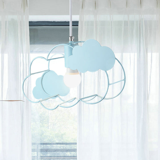 Blue Metal Hanging Ceiling Light - Single Bulb Pendant With Round Canopy From Creative Cloud Frame /