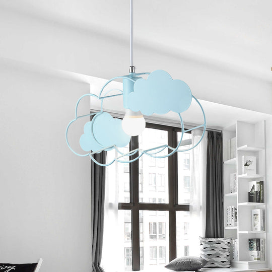 Blue Metal Hanging Ceiling Light - Single Bulb Pendant With Round Canopy From Creative Cloud Frame
