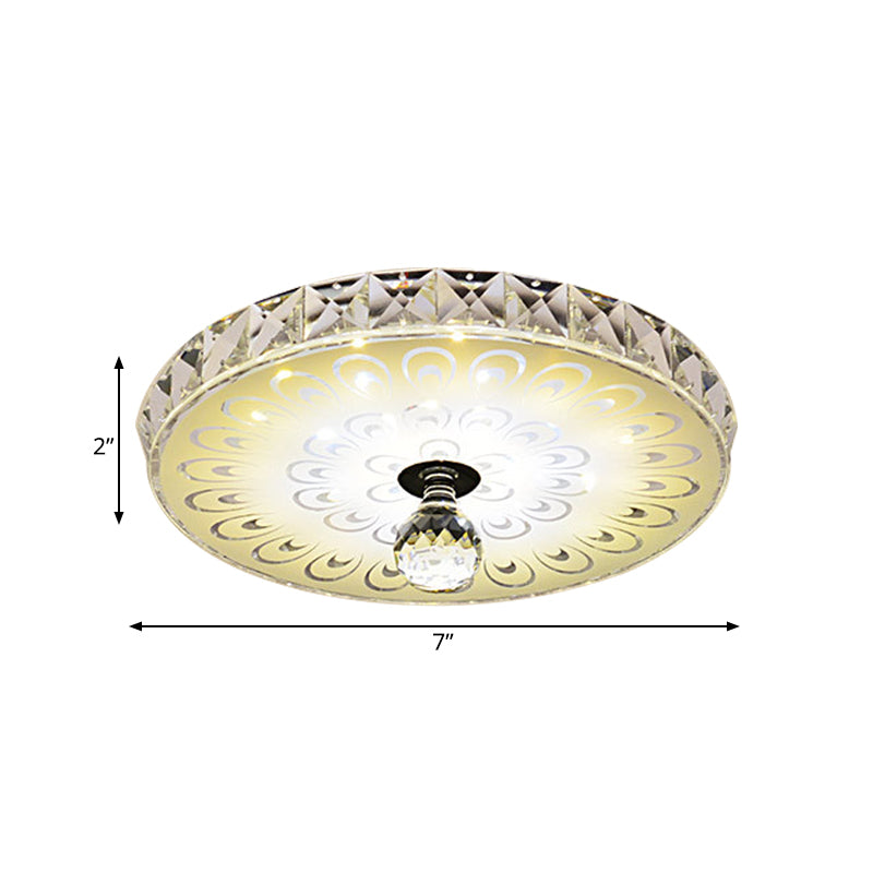 Round Flush Mount LED Crystal Ceiling Light in White with Peacock Tail Pattern - Warm/White Light