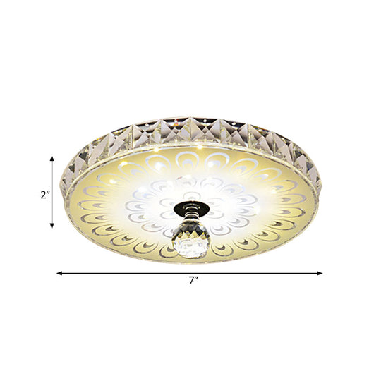 Round Flush Mount LED Crystal Ceiling Light in White with Peacock Tail Pattern - Warm/White Light