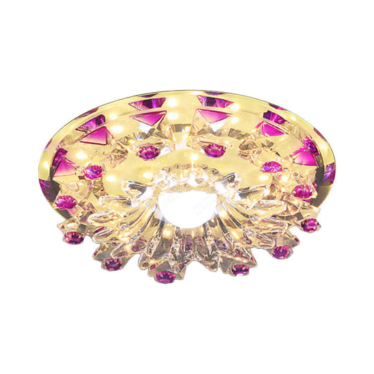 Modern Beveled Crystal Flower Flush Mount LED Ceiling Light Fixture in Purple - Perfect Hallway Lighting