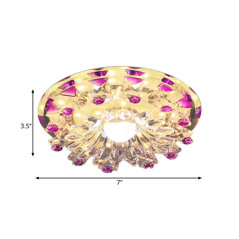 Modern Beveled Crystal Flower Flush Mount LED Ceiling Light Fixture in Purple - Perfect Hallway Lighting