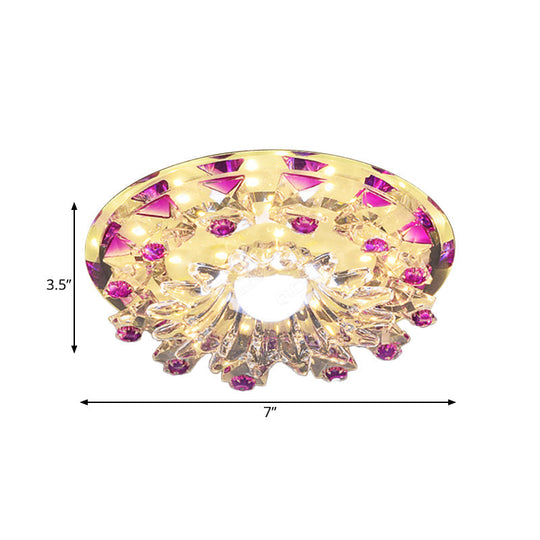 Modern Beveled Crystal Flower Flush Mount LED Ceiling Light Fixture in Purple - Perfect Hallway Lighting