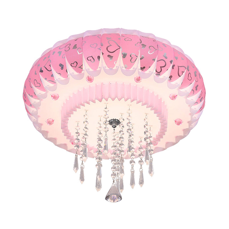Modern LED Crystal Flush Mount Ceiling Light with Pink Drum Shade, Perfect for Living Rooms