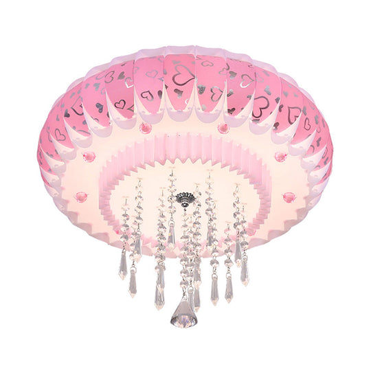 Modern LED Crystal Flush Mount Ceiling Light with Pink Drum Shade, Perfect for Living Rooms