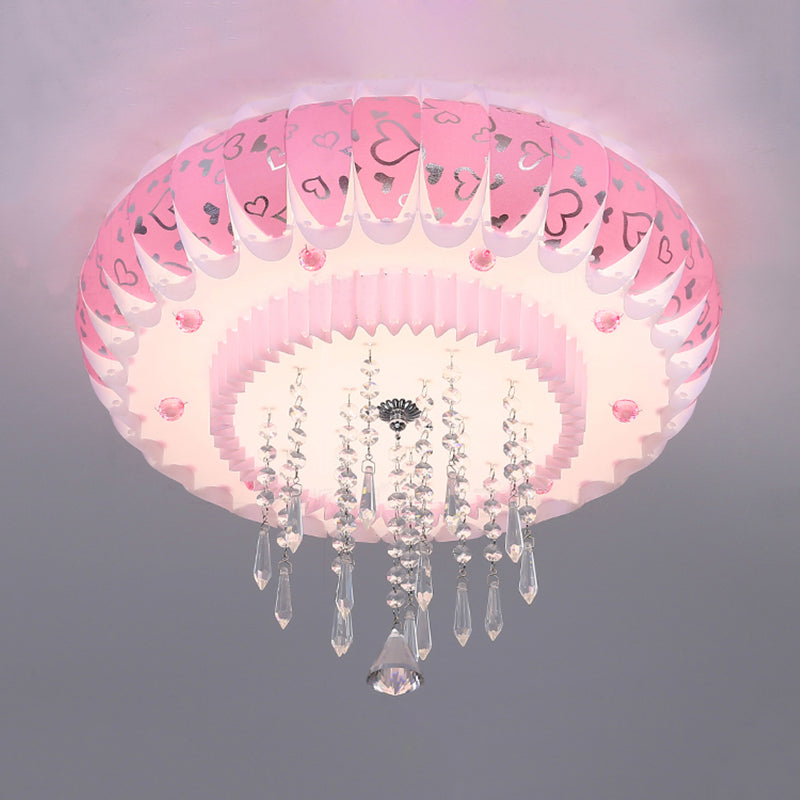 Modern LED Crystal Flush Mount Ceiling Light with Pink Drum Shade, Perfect for Living Rooms