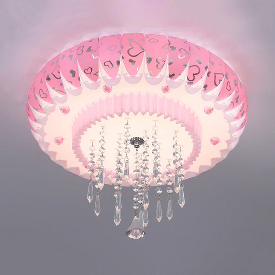Modern LED Crystal Flush Mount Ceiling Light with Pink Drum Shade, Perfect for Living Rooms